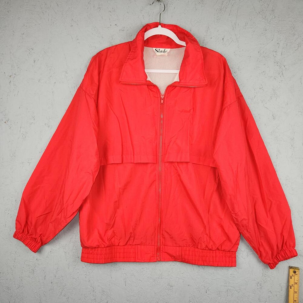 Vintage Slade Jacket Mens Large Red Nylon Track Windbreaker Vented Lined Zip 90s